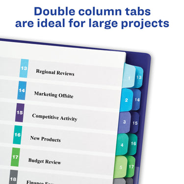 Avery Double Column 24 Tab Dividers for 3 Ring Binders, Customizable Table of Contents, Multicolor Tabs, 1 Set (11321)